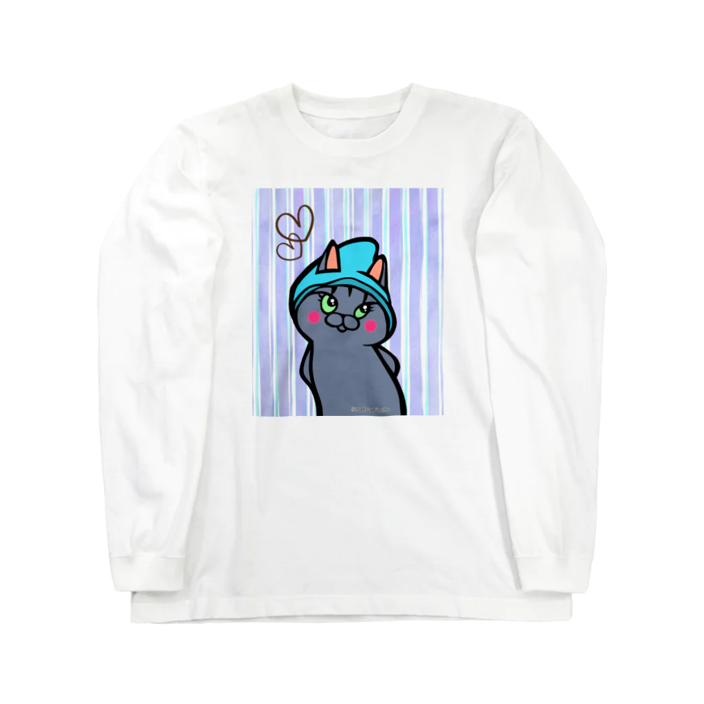 まつり猫ショップの青い帽子の猫 Long Sleeve T-Shirt