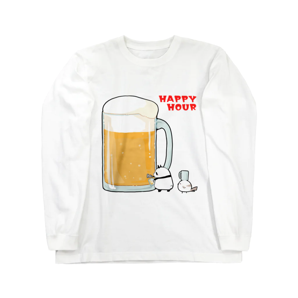 うさやのハッピーアワーでビール祭りを開催するパンダとシマエナガ Long Sleeve T-Shirt