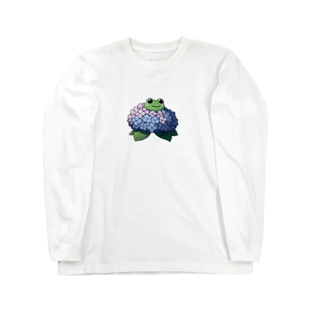 終わらない夢🌈の紫陽花の花と可愛いアマガエル🐸 Long Sleeve T-Shirt