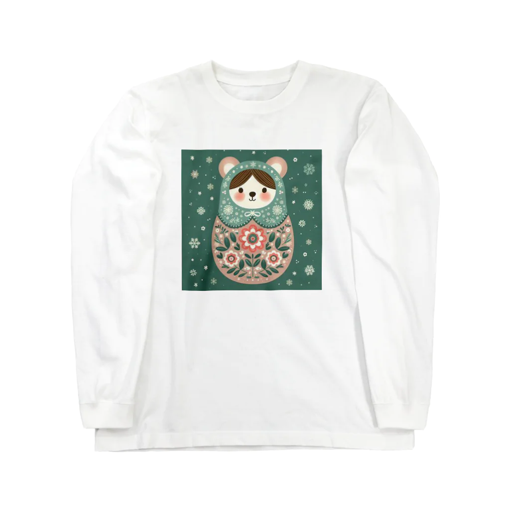 可愛い動物マトリョーシカのクマのマトリョーシカ（深緑） Long Sleeve T-Shirt