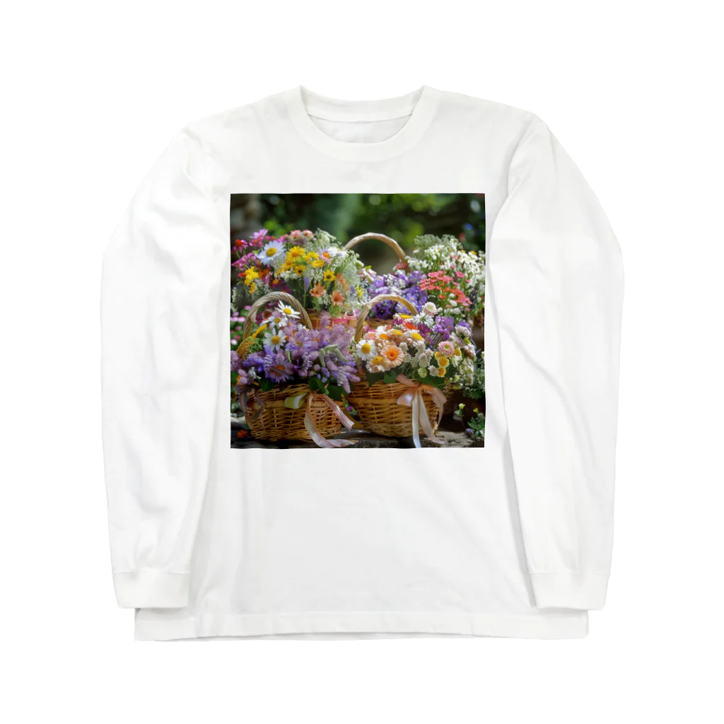 AQUAMETAVERSEの華やかな花が入った花かご　なでしこ1478 ロングスリーブTシャツ