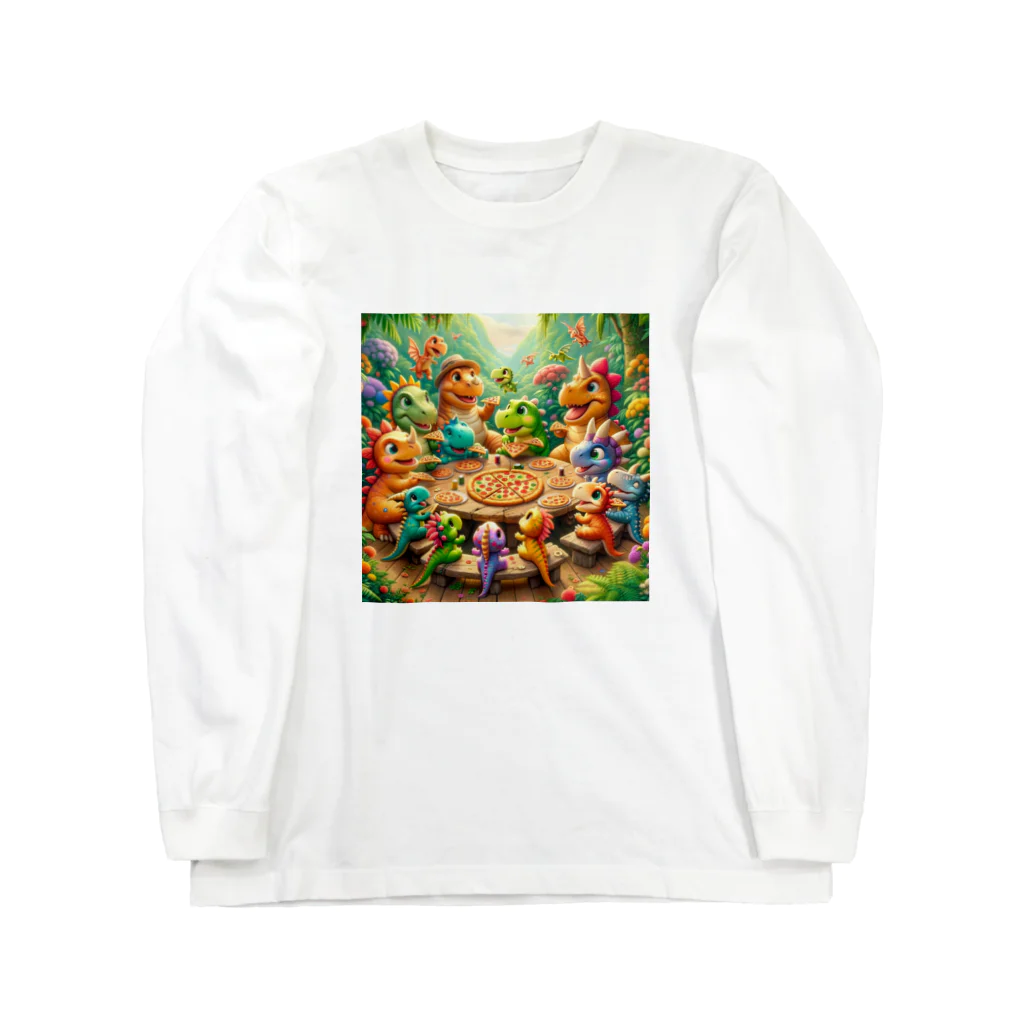 ディノラバ！！ 🦖　　　    　  　　 - DINO LOVER -のピザを食べる恐竜の子供たち！ Long Sleeve T-Shirt