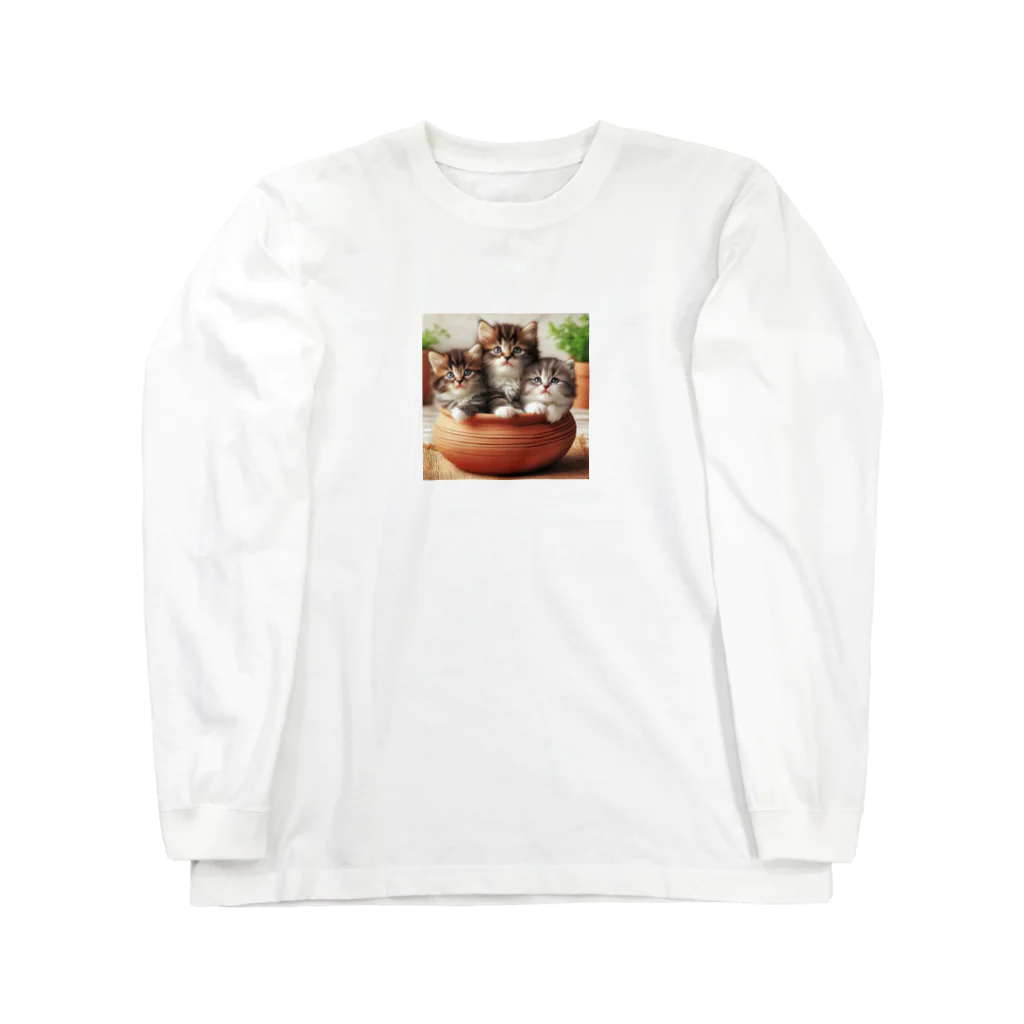 YFCの土鍋に可愛い親子猫が3匹④ Long Sleeve T-Shirt