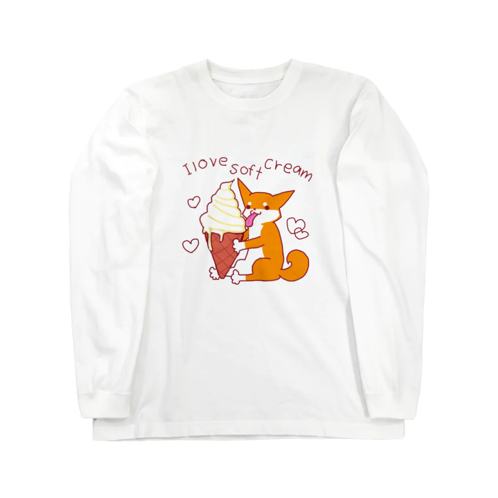 あずき母のソフトクリームと柴犬さん（赤柴） ロングスリーブTシャツ