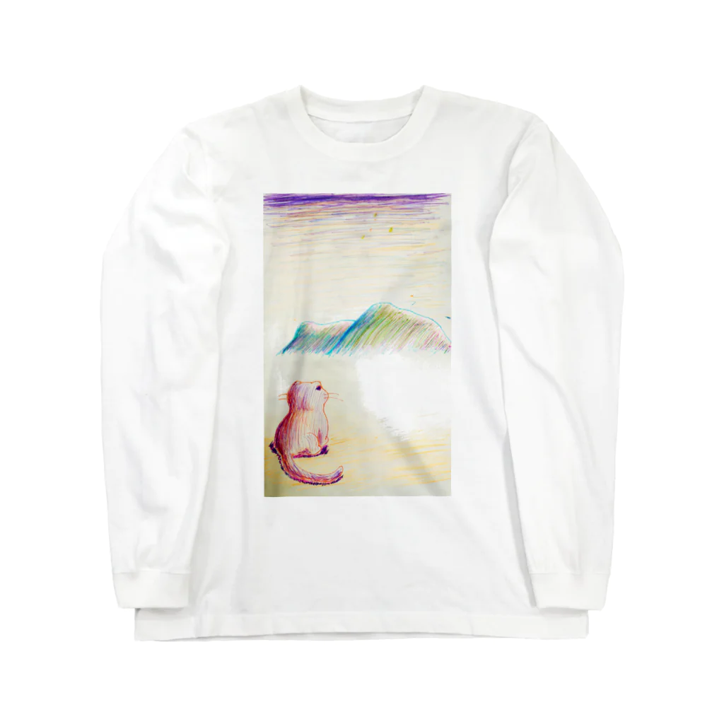 魚風商店の山に行きたいネコ ロングスリーブTシャツ