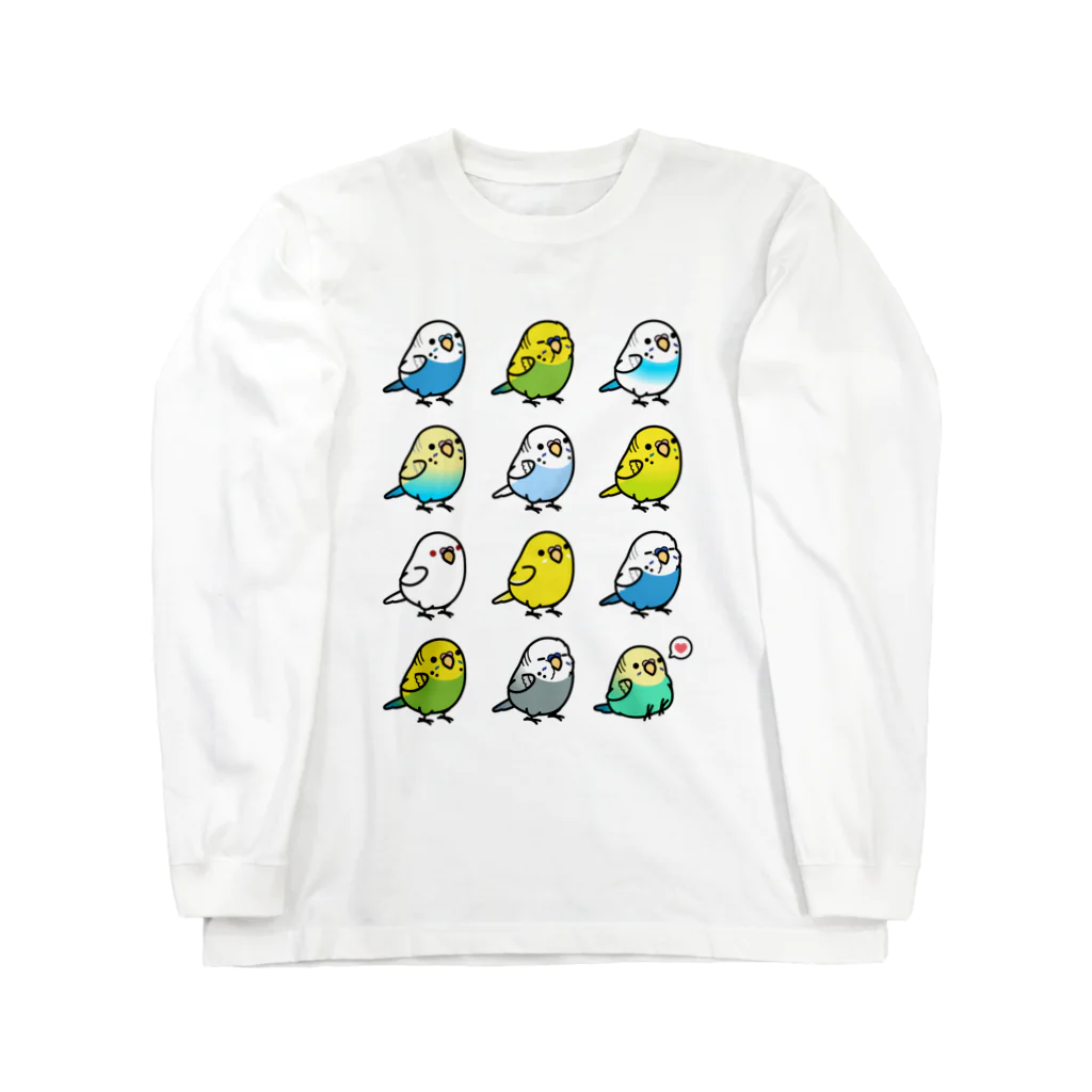 Cody the LovebirdのChubby Bird セキセイインコ大集合 ロングスリーブTシャツ