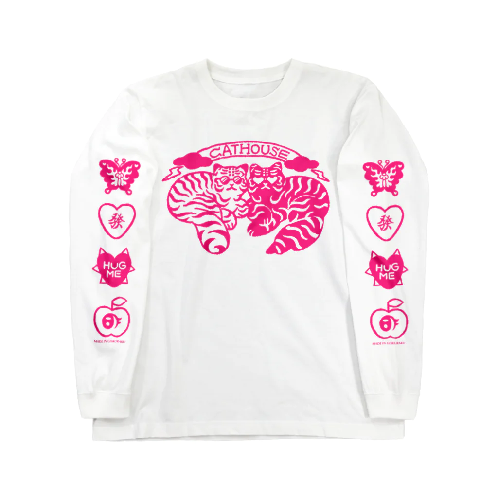 メイドイン極楽スズリ店のCATHOUSE 桃 Long Sleeve T-Shirt