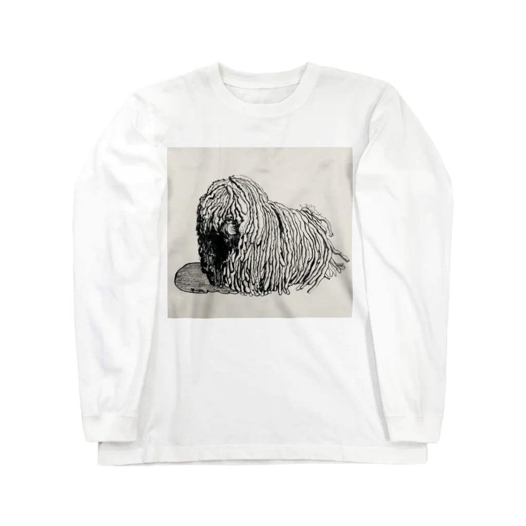 光平洋子のかしこいプーリー犬。ぷりぷり鉛筆画 puli illustration  ロングスリーブTシャツ