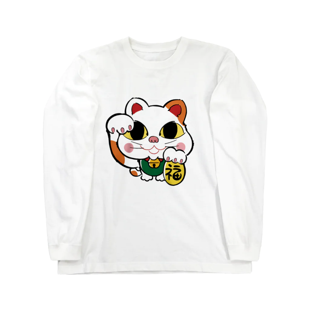 開運キャラ祭りの招き猫　 ロングスリーブTシャツ