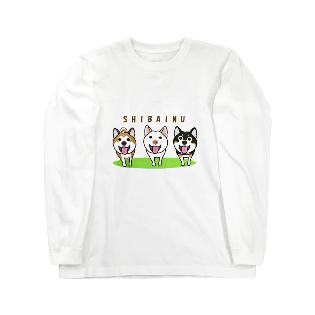 まめつぶの柴犬トリオ ロングスリーブTシャツ