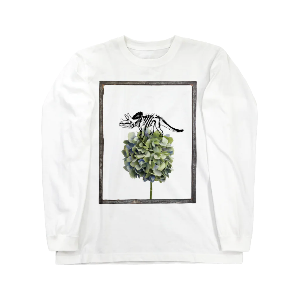 tottoのトリケラトプス骨格と紫陽花 Long Sleeve T-Shirt