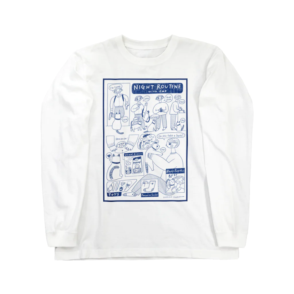 YA MARKETのNIGHT ROUTINE with CAT Long Sleeve T-Shirt