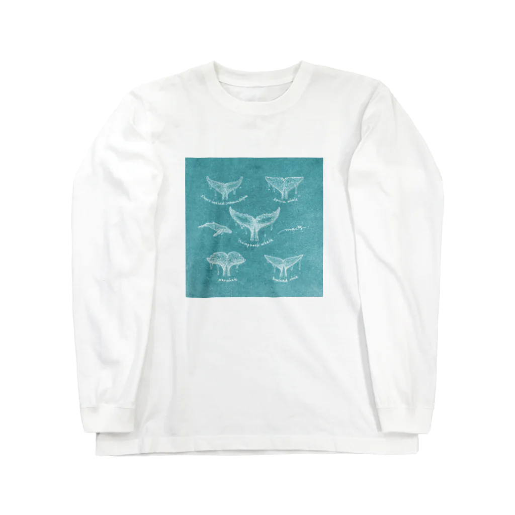 ラシマ工房のWhales Tail Collection1  retro blue ロングスリーブTシャツ