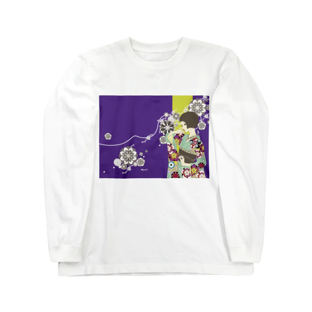 鱗粉館 suzuri別館の花の流れ ロングスリーブTシャツ