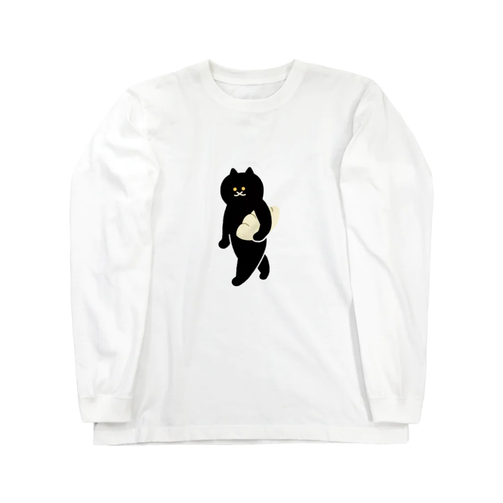 SUIMINグッズのお店の【中】餃子をMacBookのように運ぶねこ Long Sleeve T-Shirt