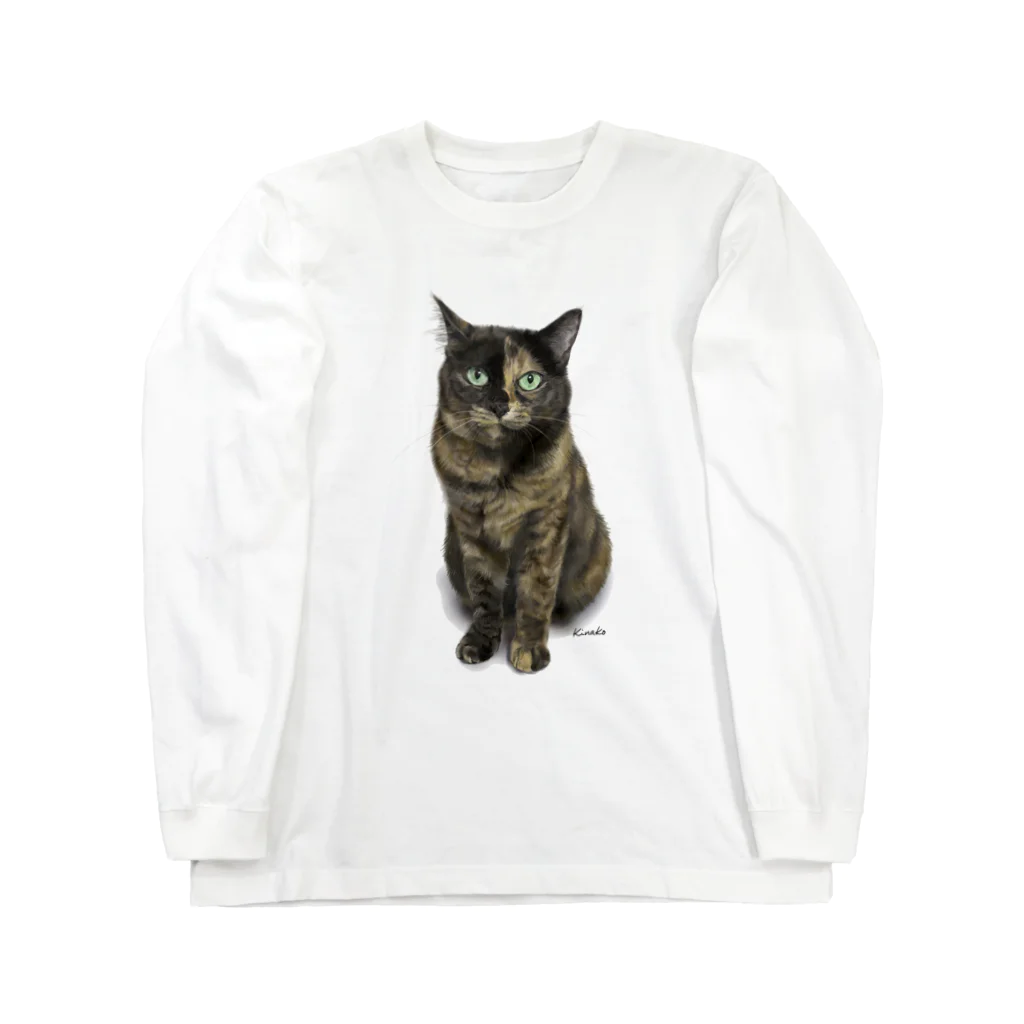 kinako-japanのサビ猫のキューちゃん　背景白 ロングスリーブTシャツ