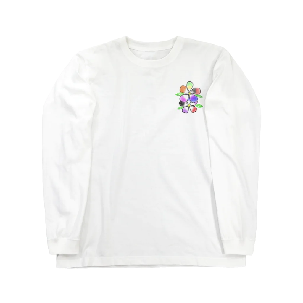 Qisesのカラフルなお花 ロングスリーブTシャツ