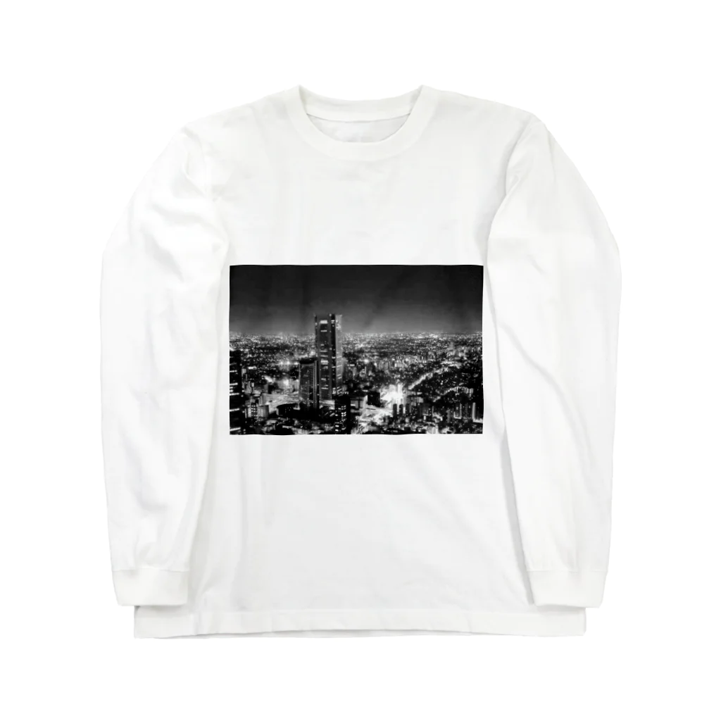 0608knynのモノトーン 夜景 ロングスリーブTシャツ