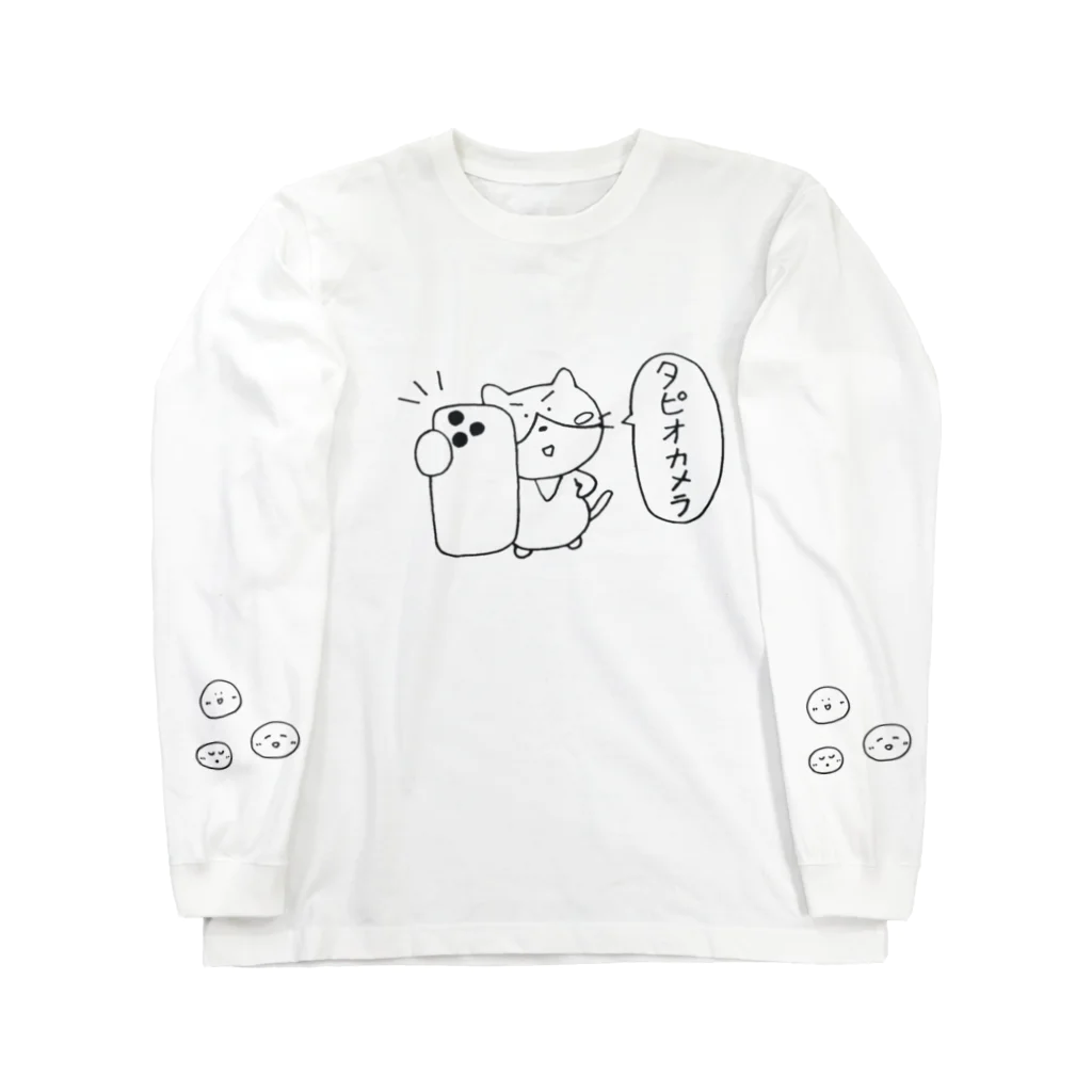 goma's ✿ shopのタピオカメラを自慢するねこのロングTシャツ ロングスリーブTシャツ