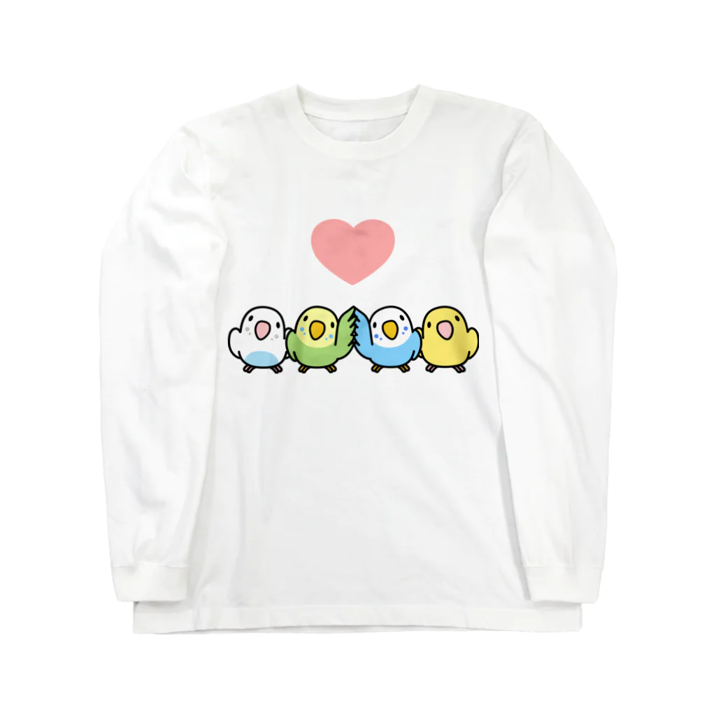 まめるりはことりのハイタッチなかよしセキセイインコ【まめるりはことり】 ロングスリーブTシャツ