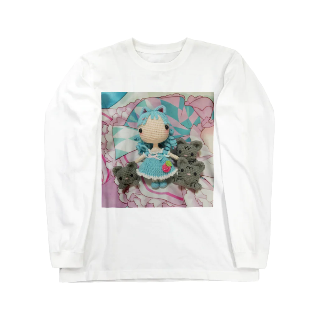 miku'ꜱGallery星猫のあみぐるみラゼルと3匹の猫 ロングスリーブTシャツ