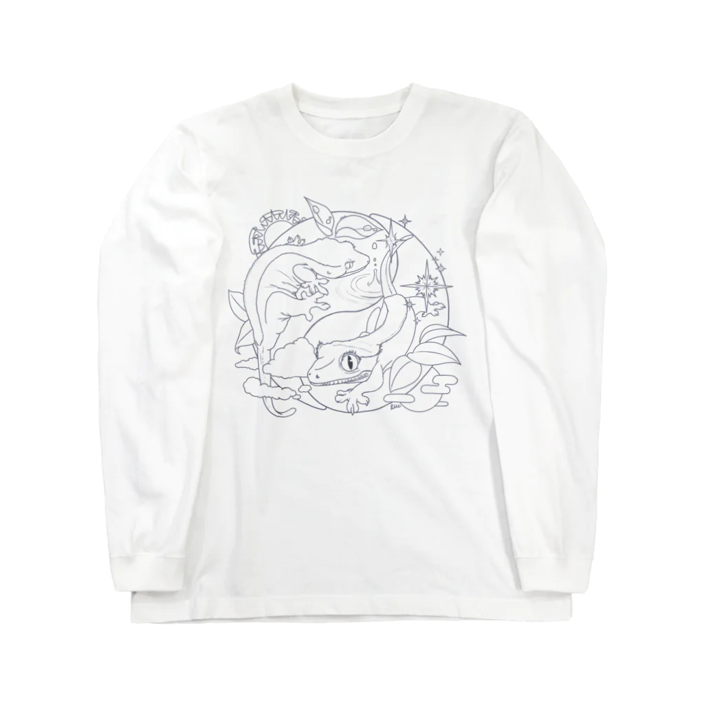 檸檬飴のクレステッドゲッコーの陰陽魚(モノトーン) ロングスリーブTシャツ