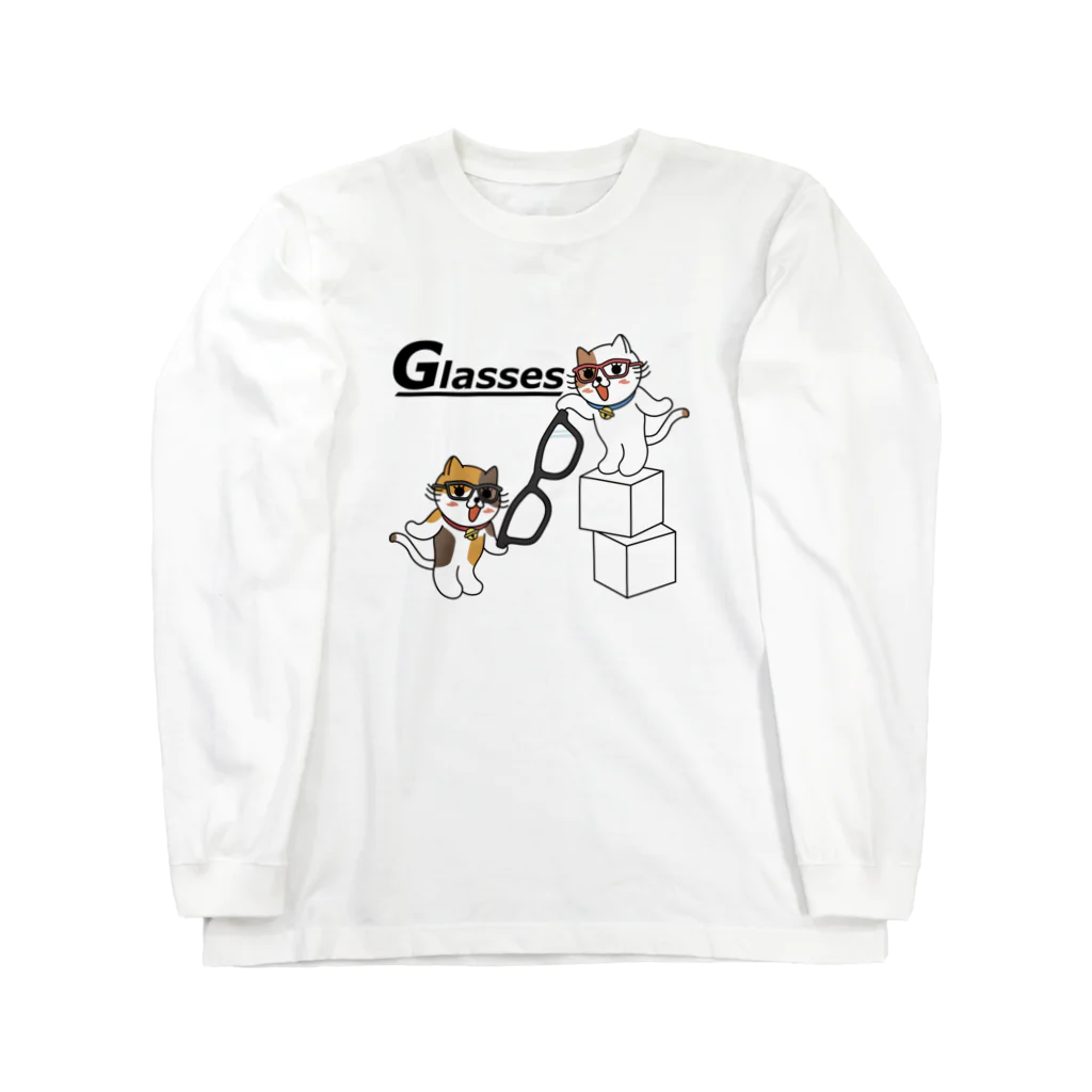 楽猫楽描しげ屋のメガネにゃんこ Long Sleeve T-Shirt