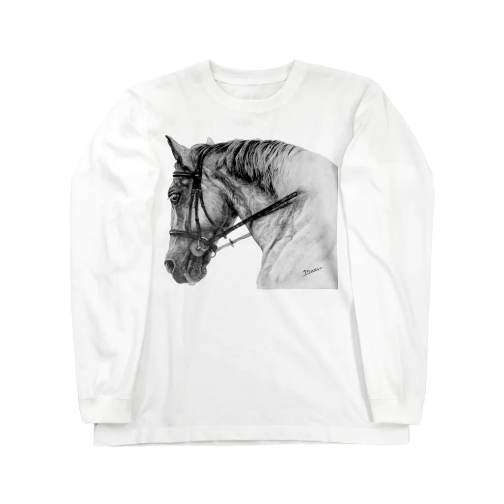 馬の絵の画家　斉藤いつみのがんばる馬Tシャツ（ブラック）  Long Sleeve T-Shirt