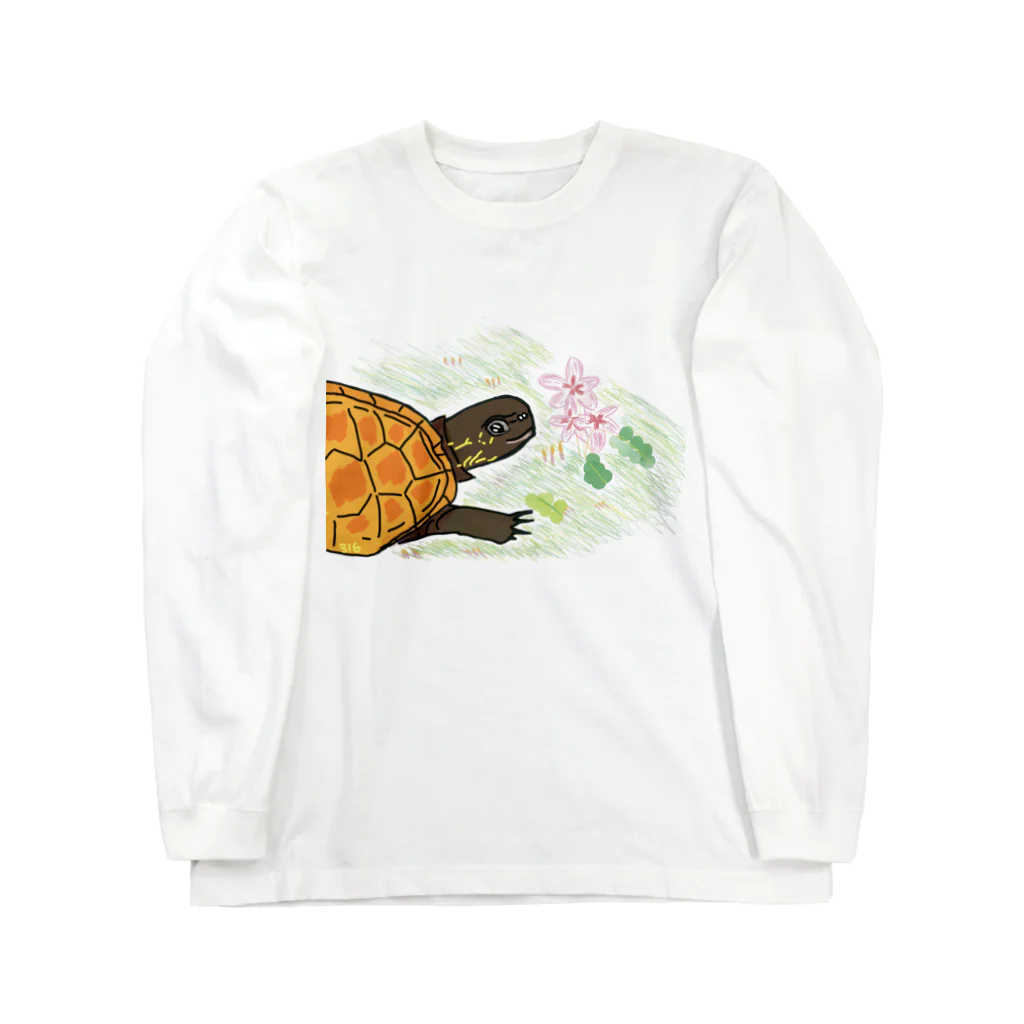 316(MIHIRO)のクサガメと花 Long Sleeve T-Shirt