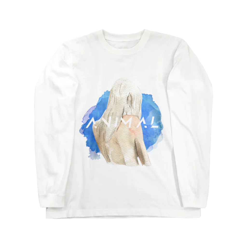 SANKAKU DESIGN STOREの僕らはただの動物。 青 Long Sleeve T-Shirt