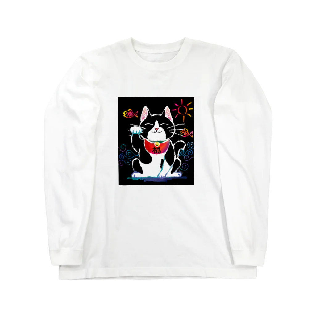 Kitsune honpoの招き猫 롱 슬리브 티셔츠