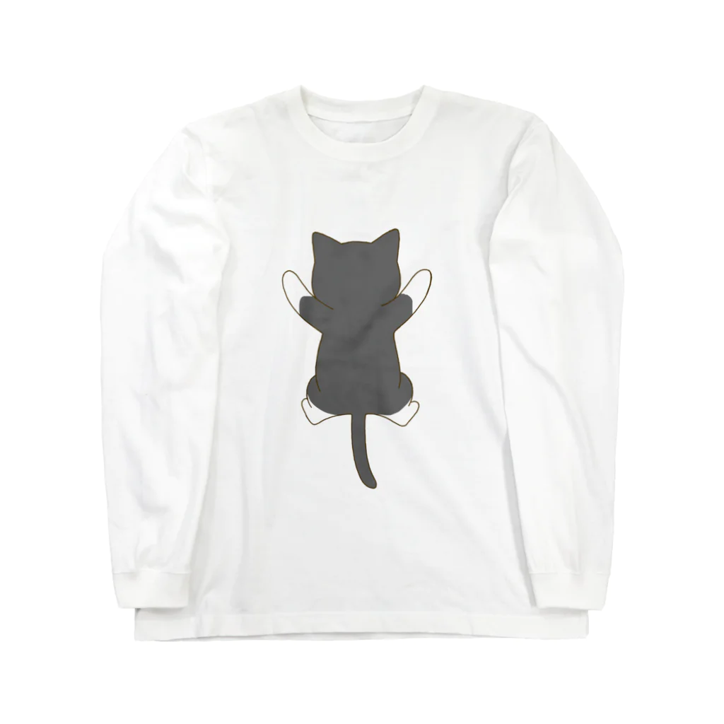 かわいいもののおみせ　いそぎんちゃくのしがみつく黒白猫 ロングスリーブTシャツ