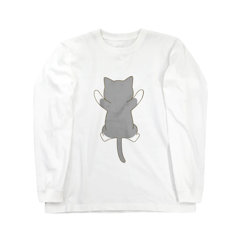 かわいいもののおみせ　いそぎんちゃくのしがみつく灰白猫 Long Sleeve T-Shirt