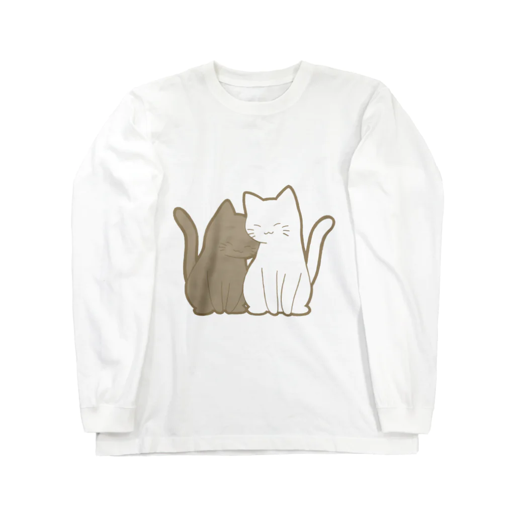 かわいいもののおみせ　いそぎんちゃくの仲良し猫　黒&白 ロングスリーブTシャツ