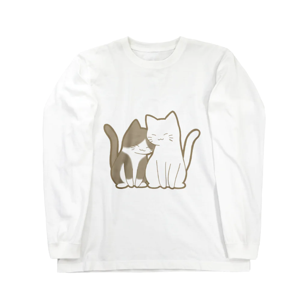 かわいいもののおみせ　いそぎんちゃくの仲良し猫　白黒ハチワレ&白 ロングスリーブTシャツ