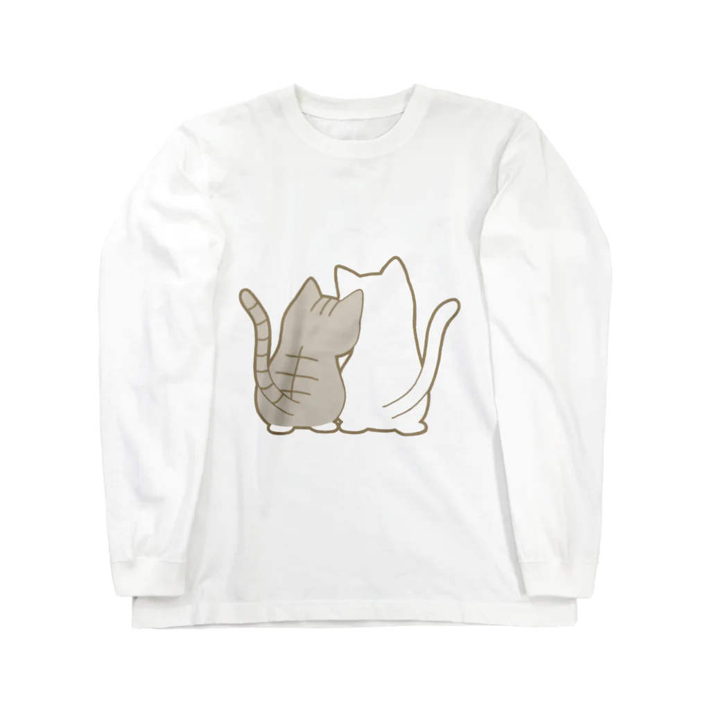 かわいいもののおみせ　いそぎんちゃくの仲良し猫の背中　サバ白&白 ロングスリーブTシャツ