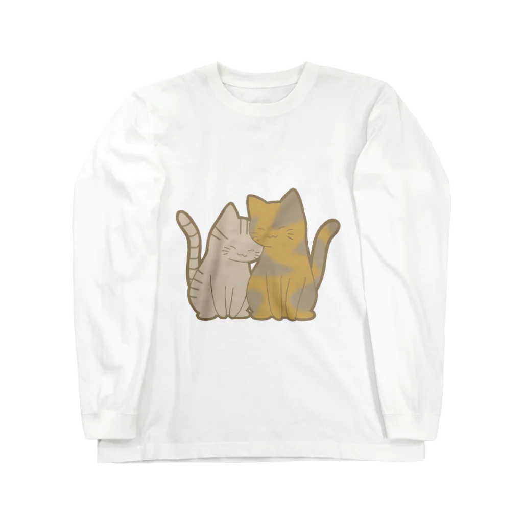 かわいいもののおみせ　いそぎんちゃくの表裏印刷　仲良し猫　キジトラ&サビ ロングスリーブTシャツ