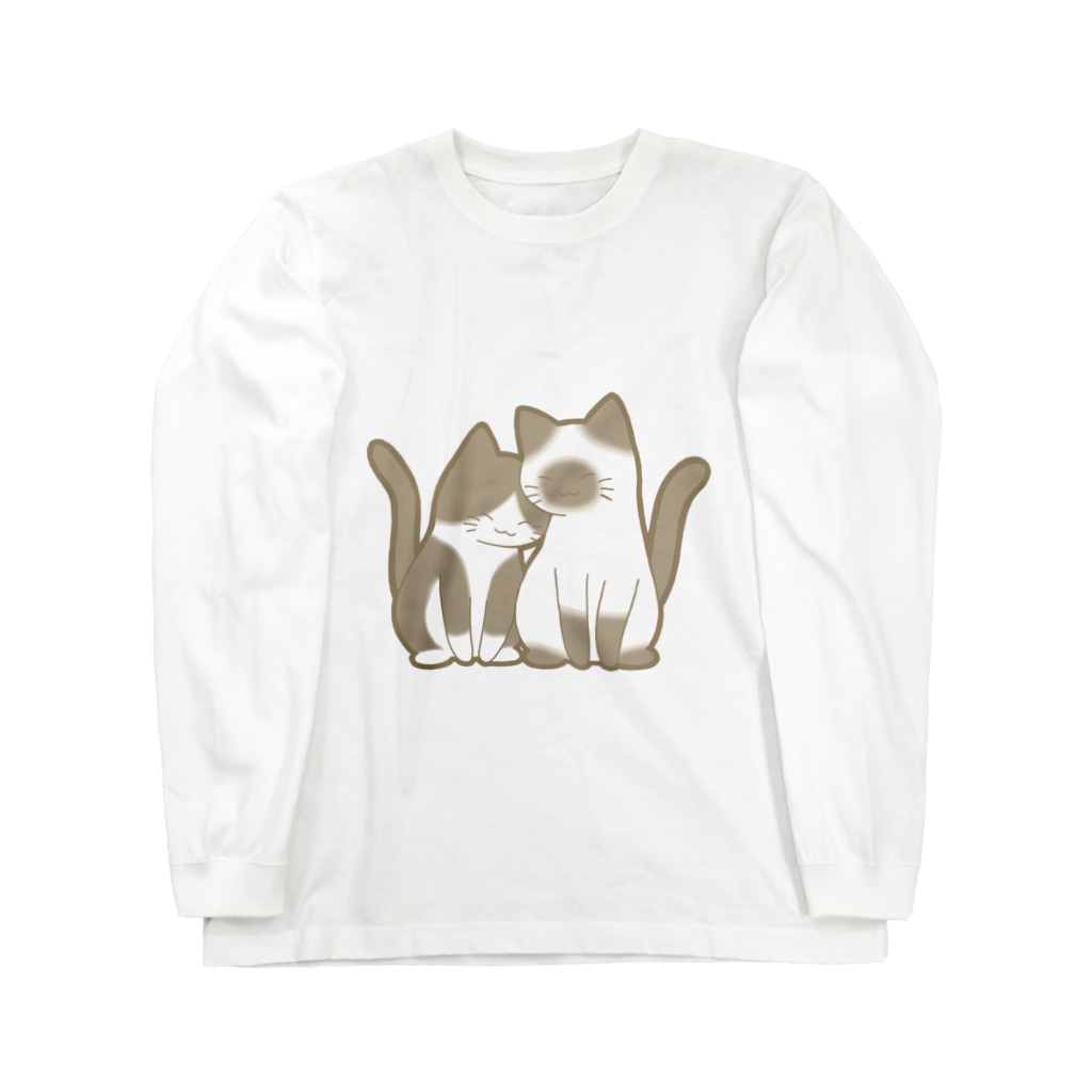 かわいいもののおみせ　いそぎんちゃくの表裏印刷　仲良し猫　白黒ハチワレ&ポインテッド Long Sleeve T-Shirt