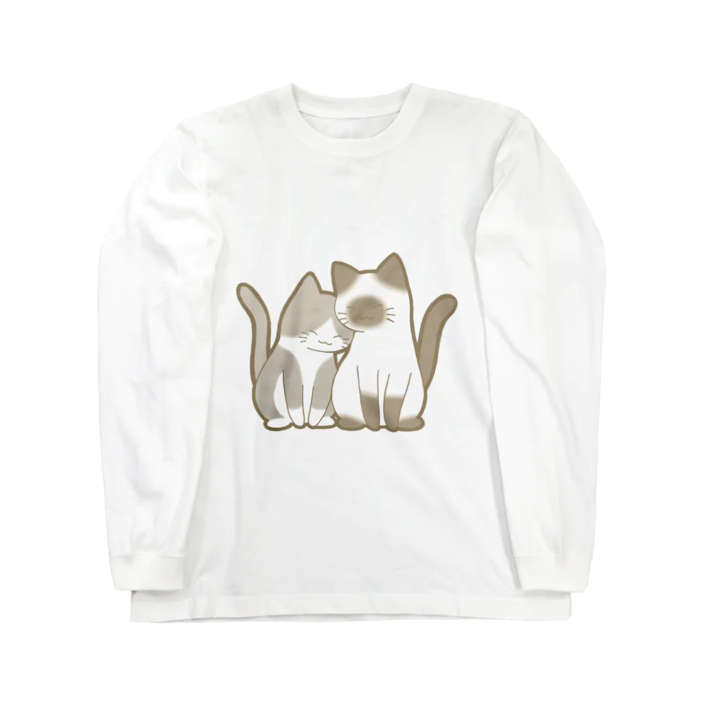 かわいいもののおみせ　いそぎんちゃくの表裏印刷　仲良し猫　灰白ハチワレ&ポインテッド Long Sleeve T-Shirt