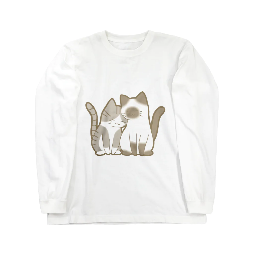かわいいもののおみせ　いそぎんちゃくの表裏印刷　仲良し猫　サバ白&ポインテッド ロングスリーブTシャツ
