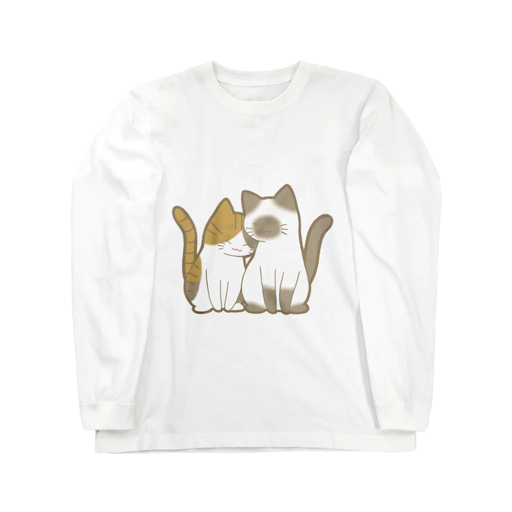 かわいいもののおみせ　いそぎんちゃくの表裏印刷　仲良し猫　縞三毛&ポインテッド ロングスリーブTシャツ