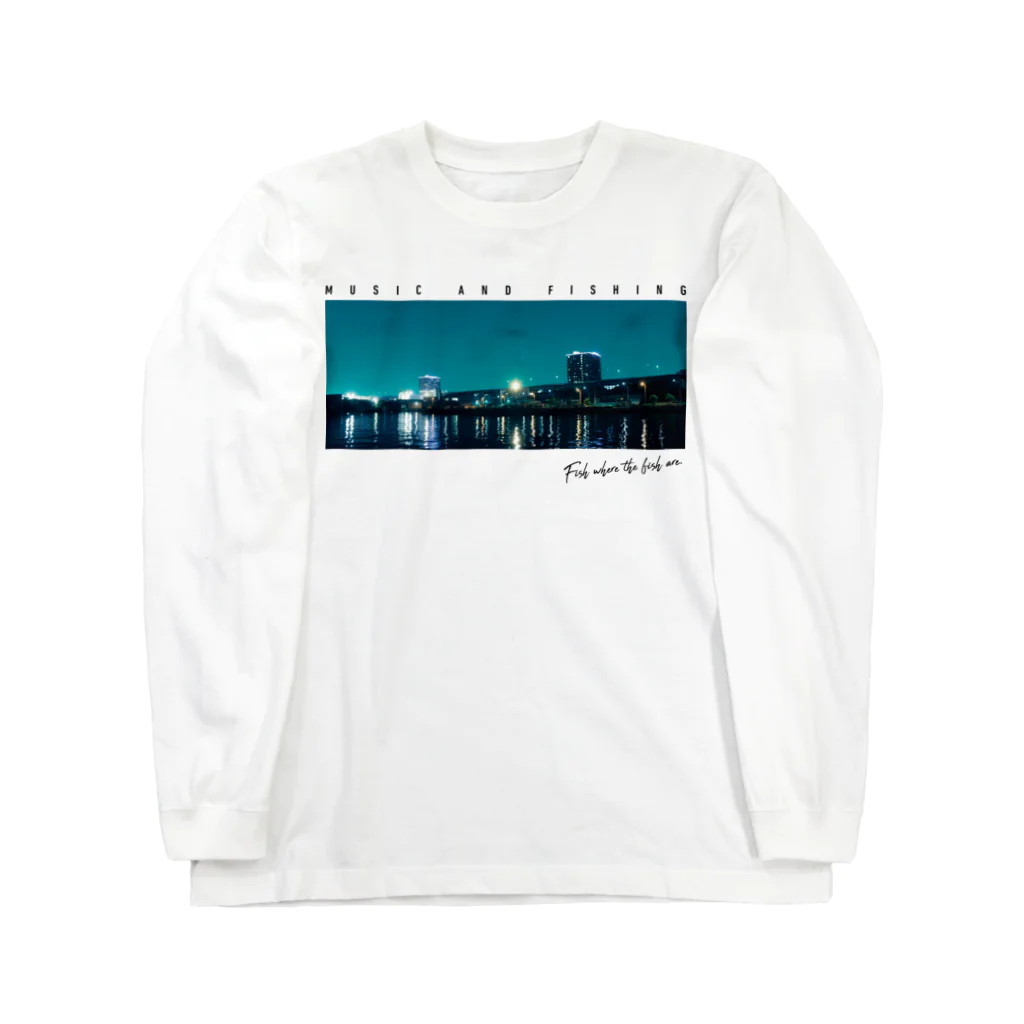 音楽と釣りのFishing Spot T shirts Seabass Long Sleeve T-Shirt