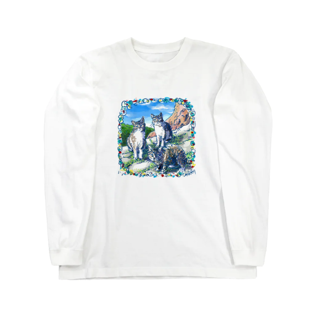 Atelir SOLEILのミコノス島の山登り猫 Long Sleeve T-Shirt