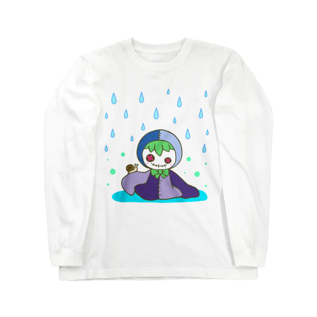 あおつるSUZURIショップの雨の日の小さな友達 ロングスリーブTシャツ