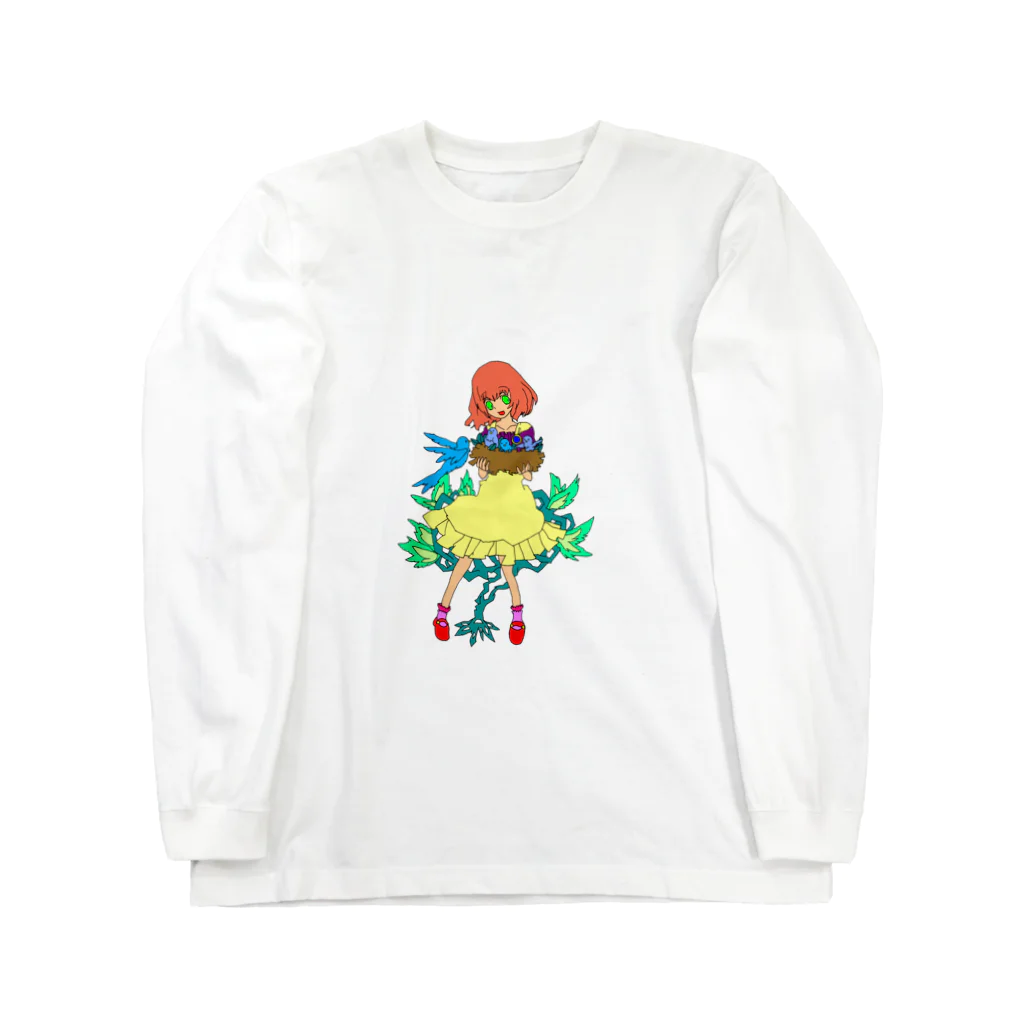 springの鳥と少女 ロングスリーブTシャツ