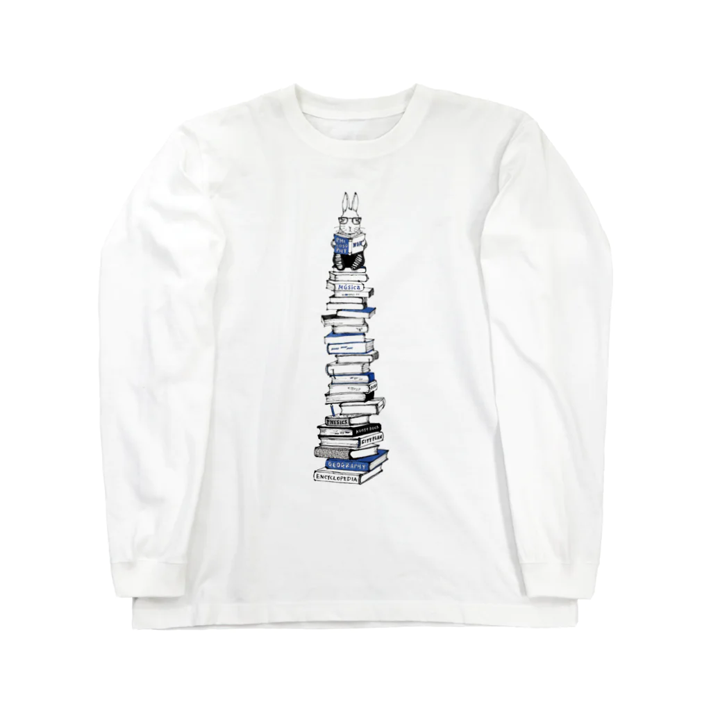 稲葉朋子 イラストレーターのReading Rabbit 両面プリント Long Sleeve T-Shirt