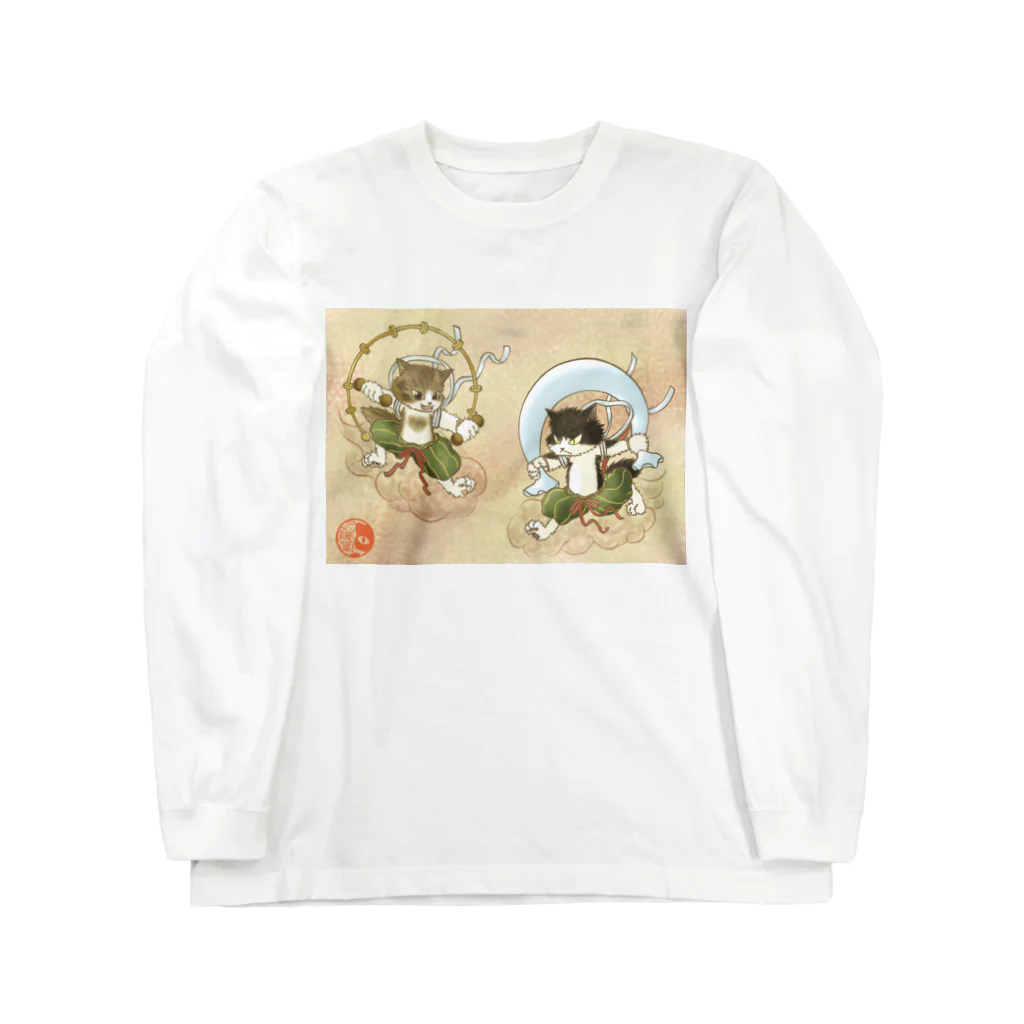 ねこや久鶻堂の風猫雷猫図屏風 Long Sleeve T-Shirt