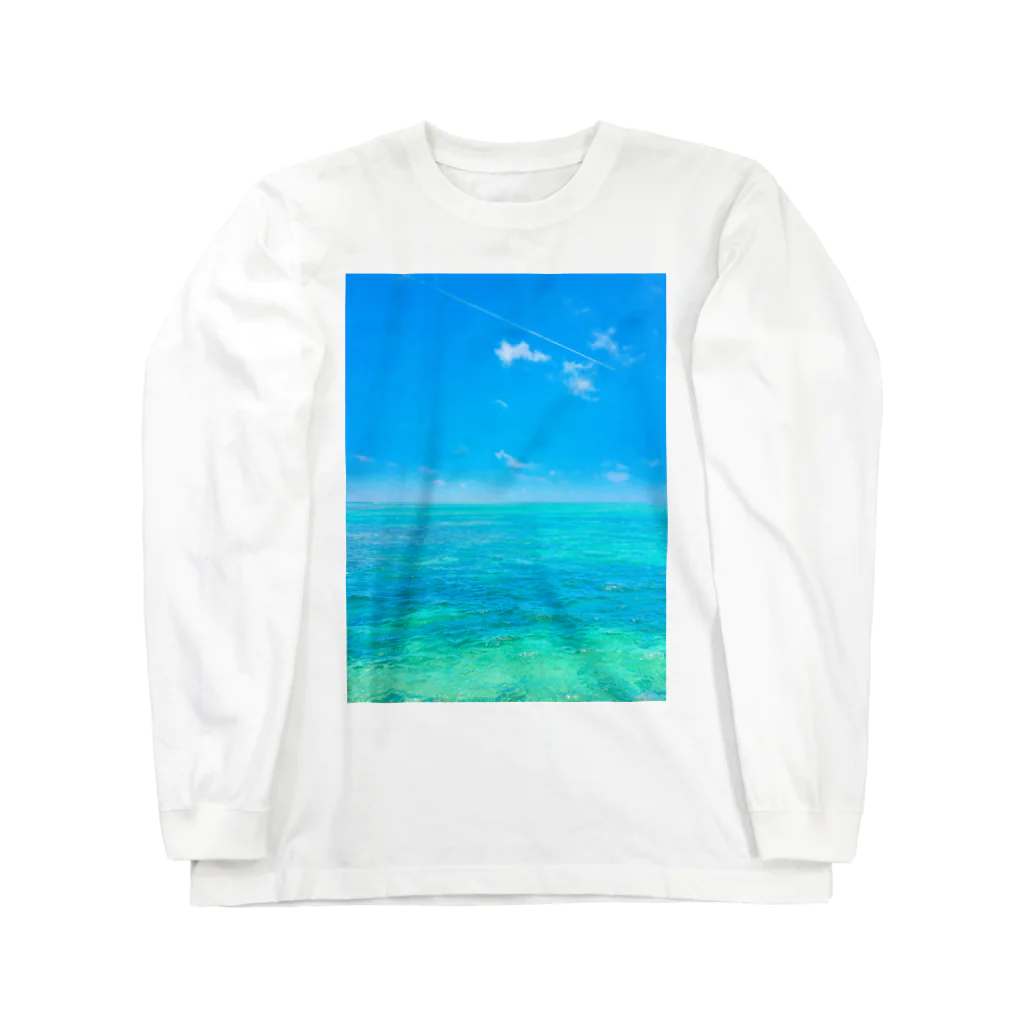 mizuphoto galleryの海と飛行機雲 ロングスリーブTシャツ