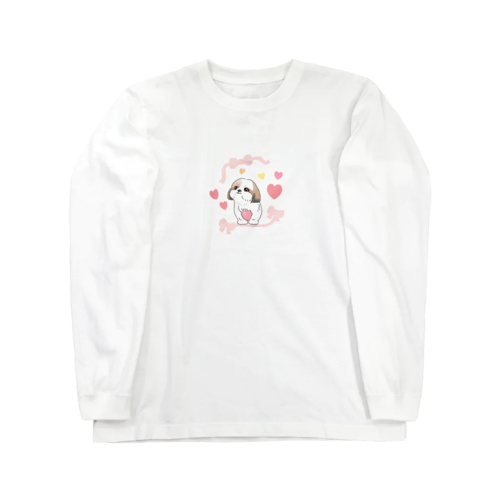 遥ん/犬顔絵　のシーズーちゃん ロングスリーブTシャツ