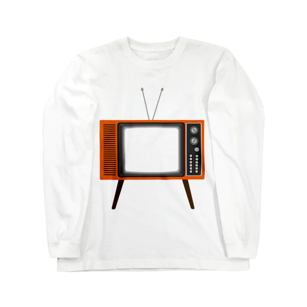 illust_designs_labのレトロな昭和の可愛いテレビのイラスト 画面オン 脚付き  ロングスリーブTシャツ